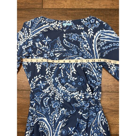 J McLaughlin Women's Size XS Blue Floral Print 3/4 Sleeve Sheath Dress - Picture 5 of 8